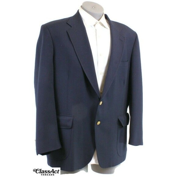 Stafford Men's Wool Blend Sport Coat Blazer Blue 2 Btn Gold Buttons 46R - Picture 1 of 7
